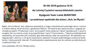 Bydgoski Teatr Lalek BURATINO z przedstawieniem "Ach ta Mysia" @ Miejsko - Gminna Biblioteka Publiczna w Więcborku
